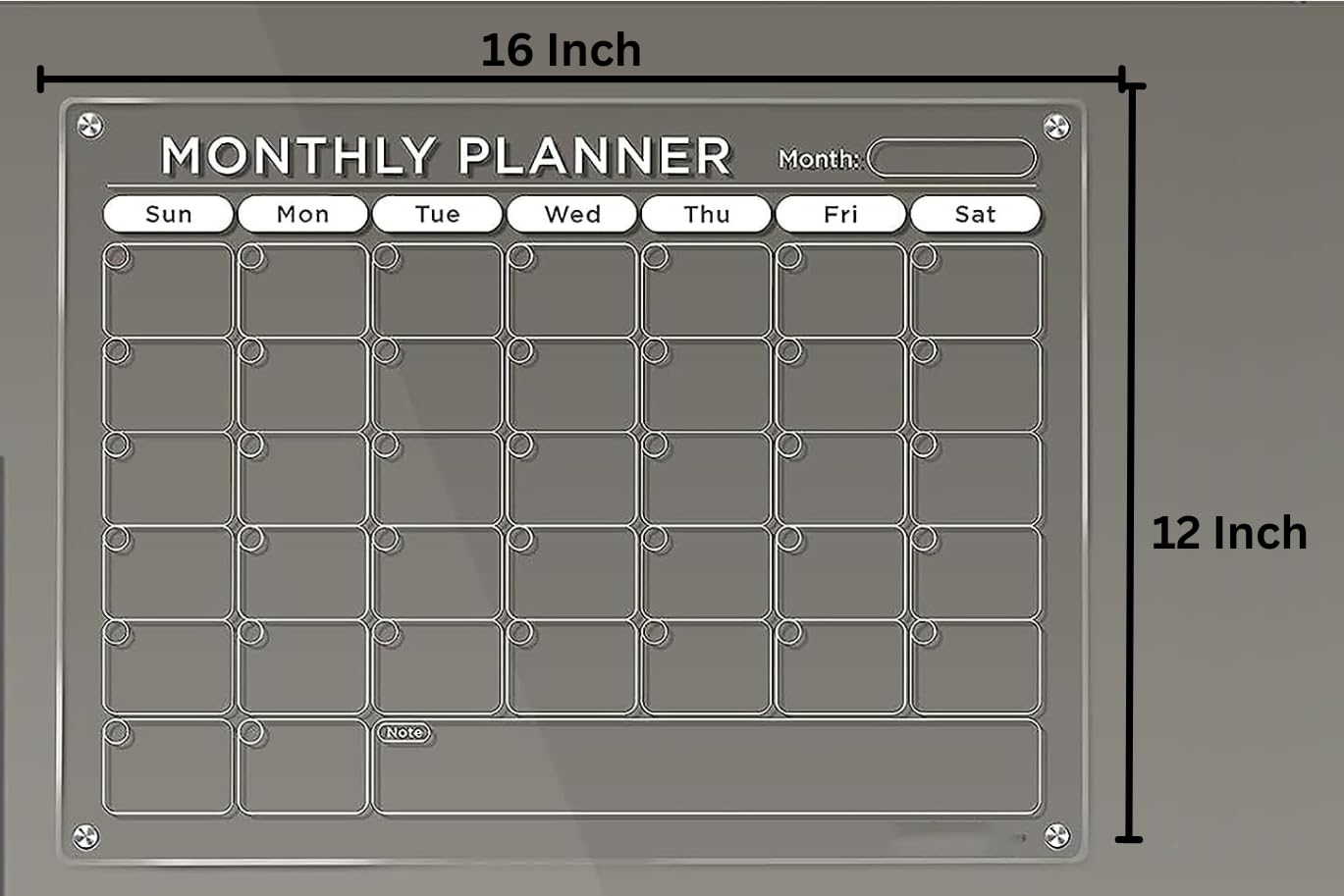 True-Ally Acrylic Glass Clear Calendar for Fridge Magnetic Board Calendar for Refrigerator, Monthly Planner Includes 8 Markers and Magnetic Duster(16"x12"Inches) (Montly Panner + 8 Chalk Marker) 1