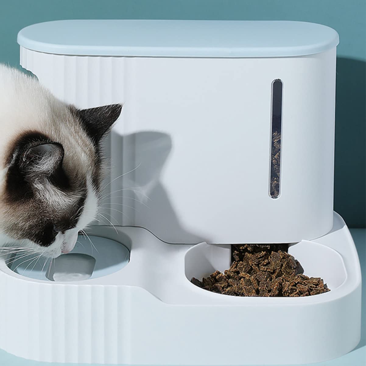 Automatischer Futter und Wasserspender 0,85l Wasserspender 3l Futterbehälter Abnehmbar mit Sichtfenster Zufällige Farbe für Hunde und Katzen