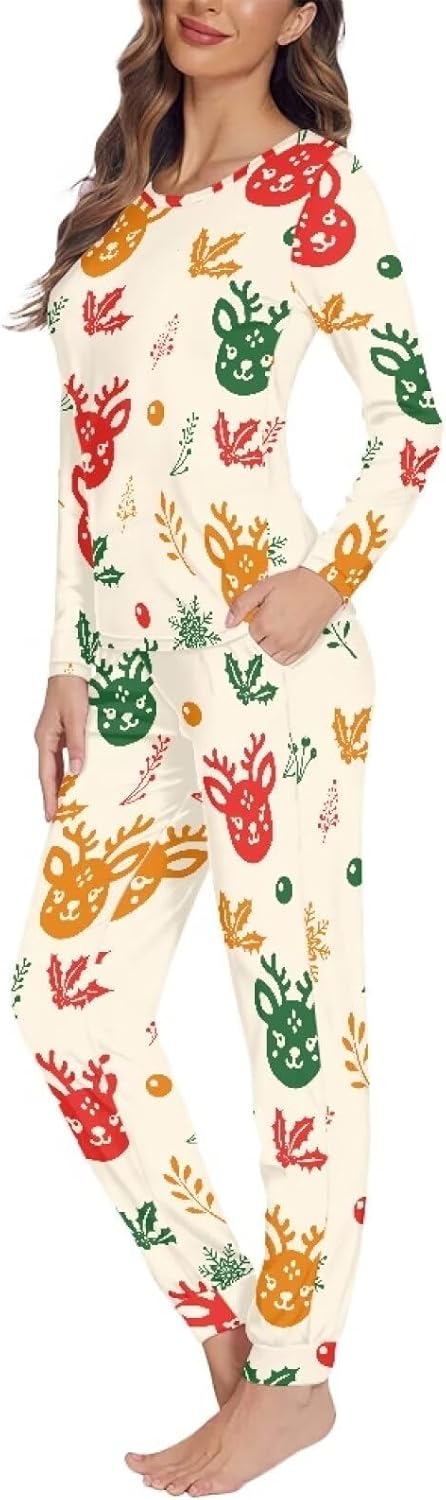 Couples Christmas Pajamas 3D Print Christmas Tree Pattern Long-Sleeved Pajamas Top and Pants 2Pcs Set