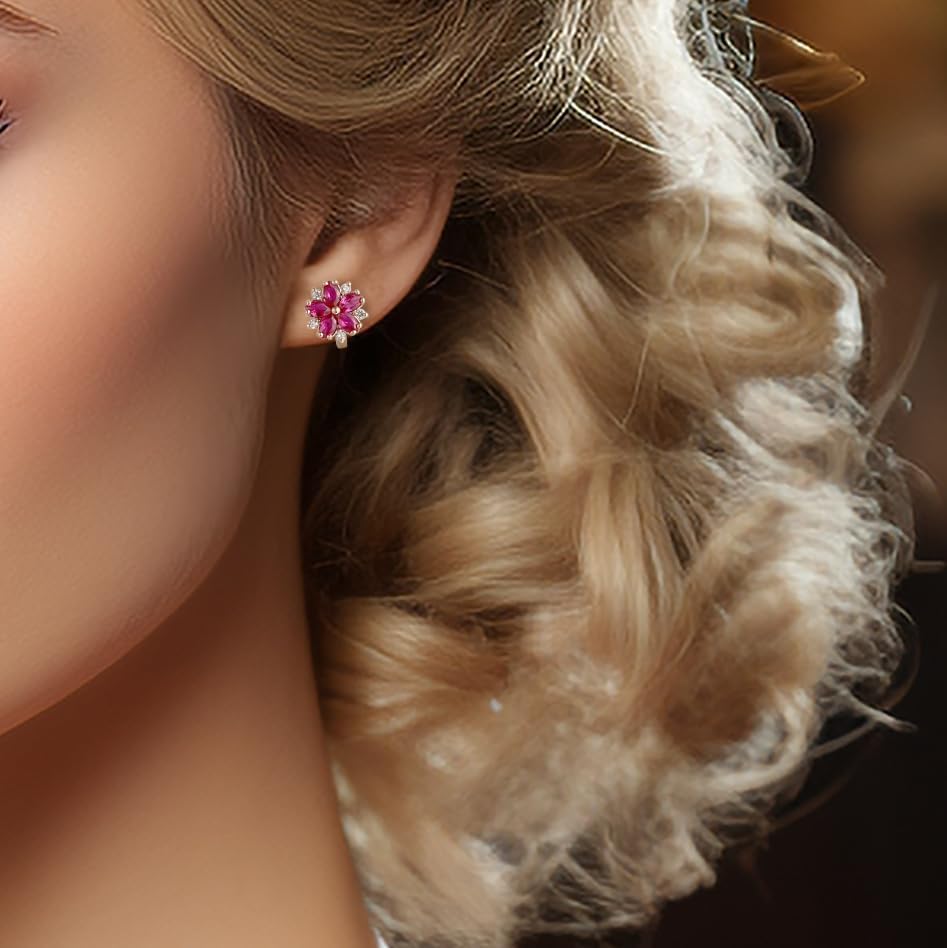 Clip On Flower Earrings for Women CZ Sparkly Stud Cherry Blossom Earrings Non Pierced Cubic Zirconia - Image 6