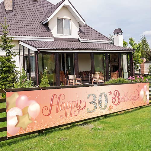 Happy 30th Birthday Banner,30th Birthday Decoration Rose Gold,Party Backdrop Banner Fabric Banner for Women Men 30th Birthday Photo Backdrop,Photography Background,Outdoor Yard Garden Table Wall Decor