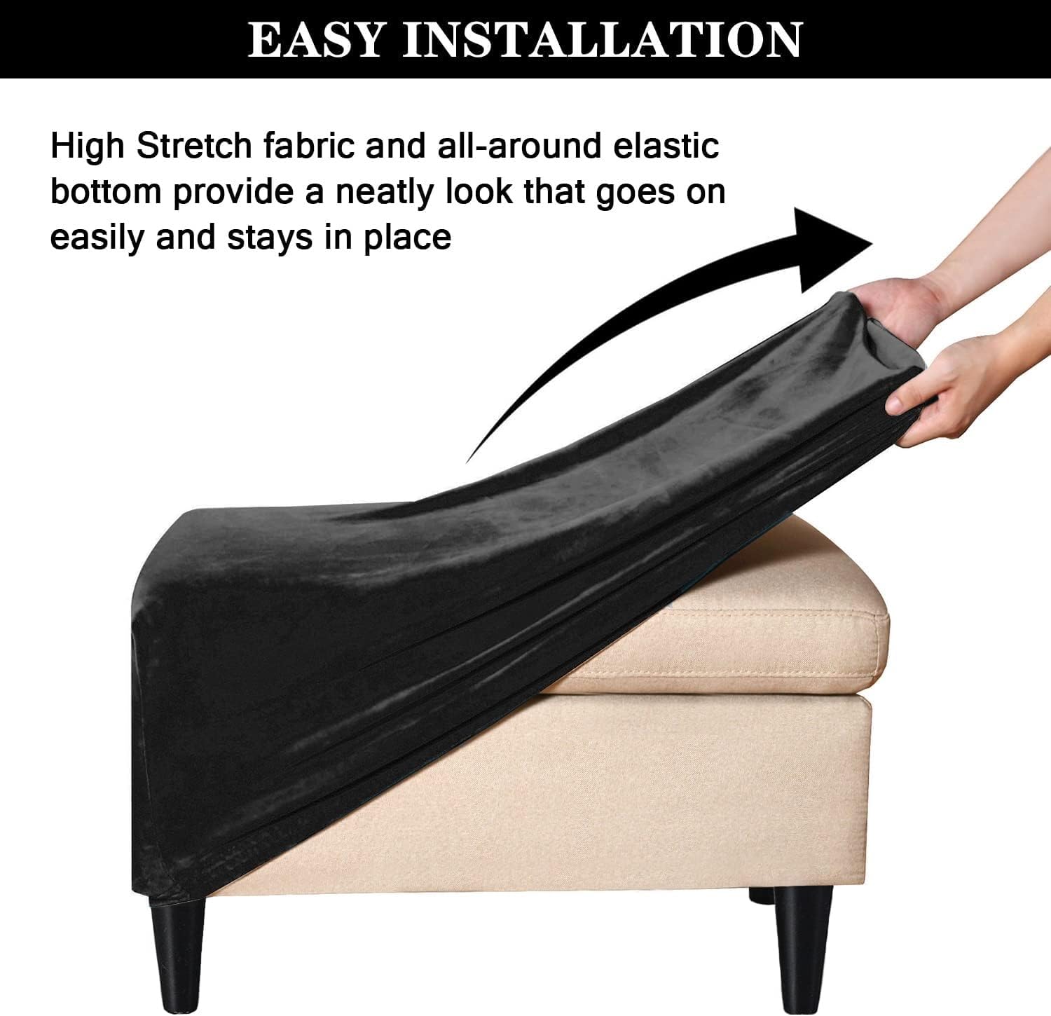Fodera per pouf elasticizzata, rettangolare, per poggiapiedi, in velluto antiscivolo, con fondo elastico per una facile vestibilità