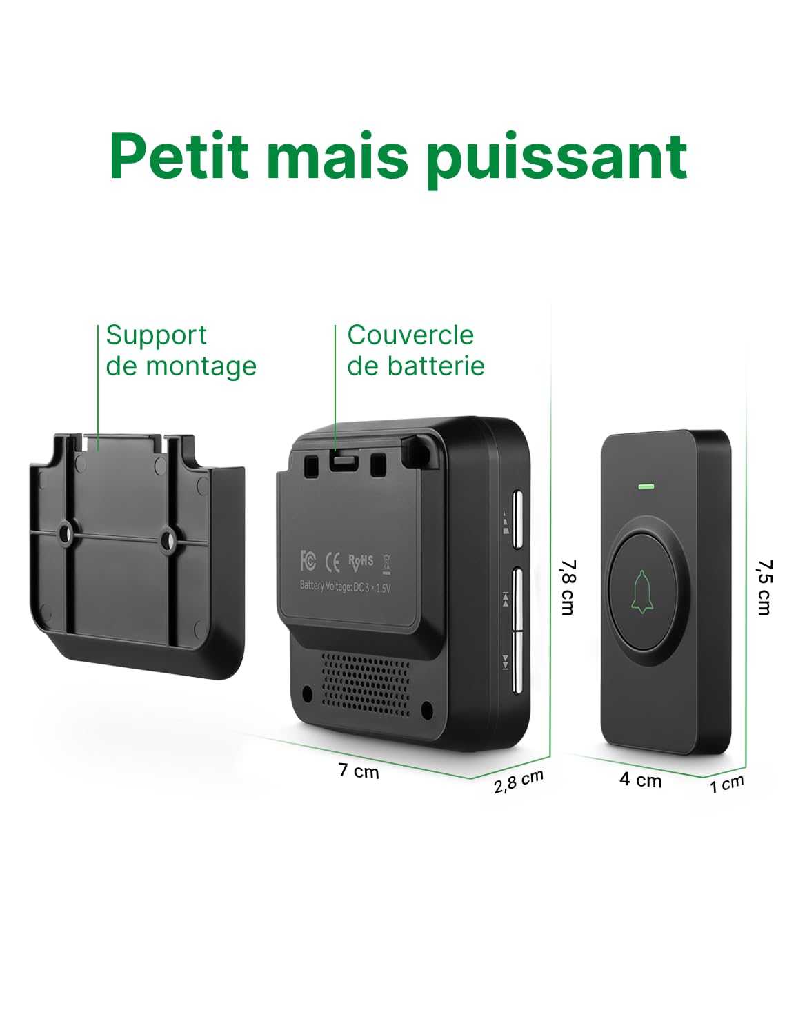 Sonnette sans Fil, AVANTEK Sonnette sans Fil extérieur étanche 400 m étanche, Kit de Carillon électronique, IP55 Eau et poussière, 52 mélodies aux 5 Niveaux de Volume, Batteries incluses, BA-12