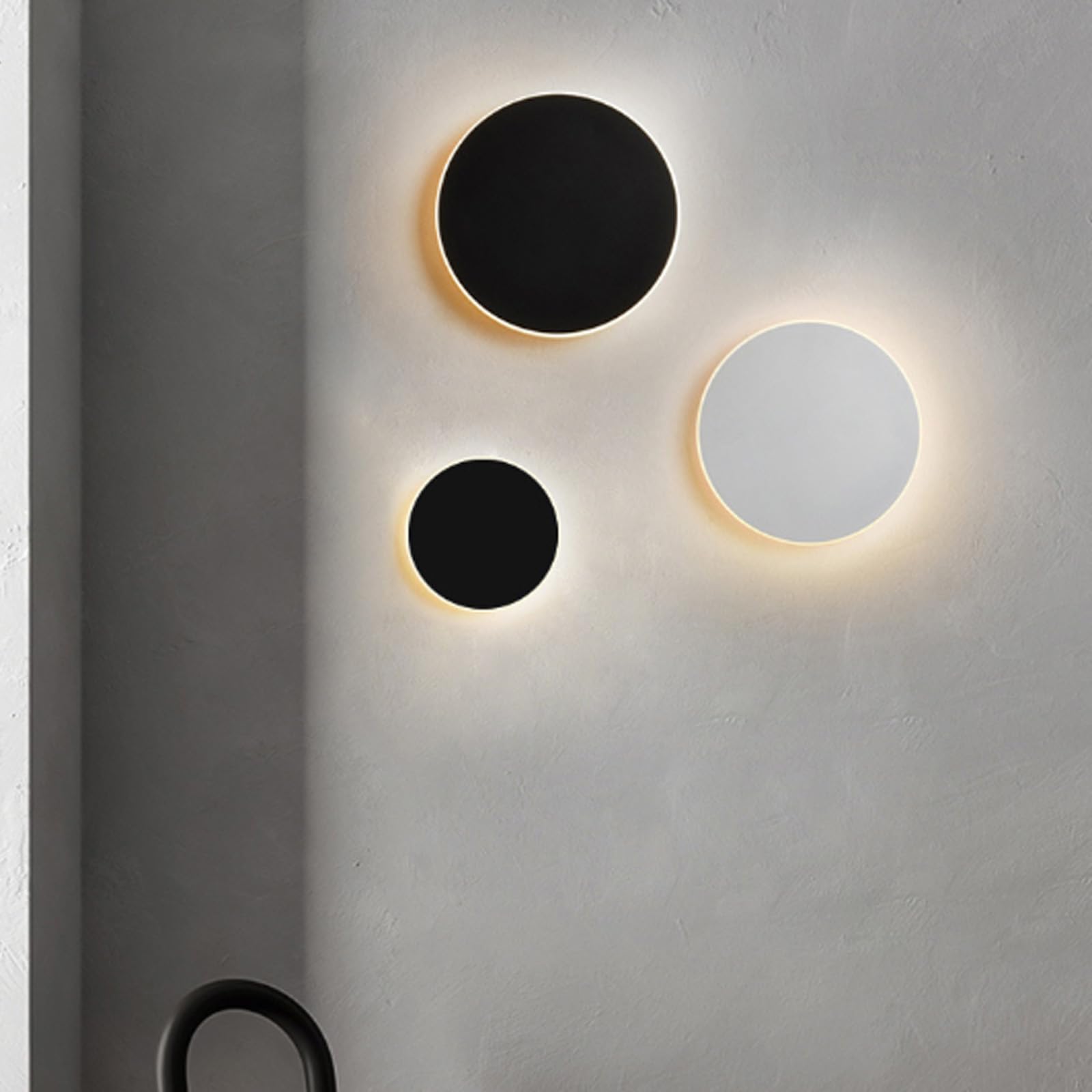 Nowoczesna lampa ścienna LED z przełącznikiem dotykowym, okrągła, minimalistyczna, dekoracyjna, 3000K/4000K/6000K, akryl/żelazo, na schody, korytarze, deski, werandę (13 cm, czarna, nowa