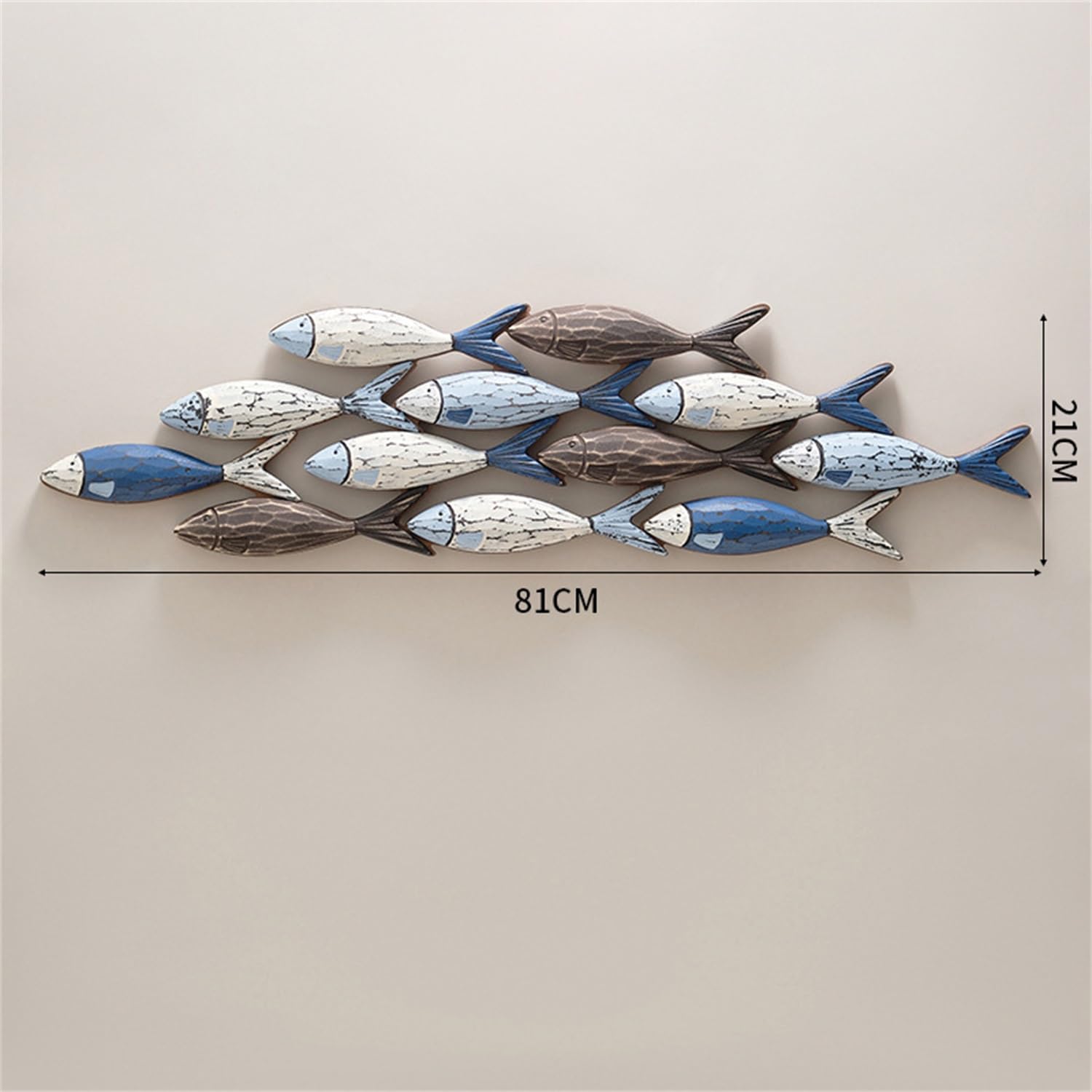 Décoration Murale École De Poissons Bleus – Métal Et Bois – 71 Cm – Intérieur/Extérieur