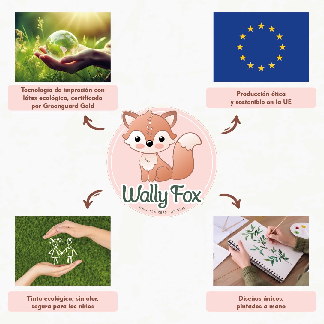 Wally Fox – Vinilo De Pared Para Habitación Infantil Arcoíris con 50 Puntos – Marrón (XL - 92,6 cm x 130 cm)