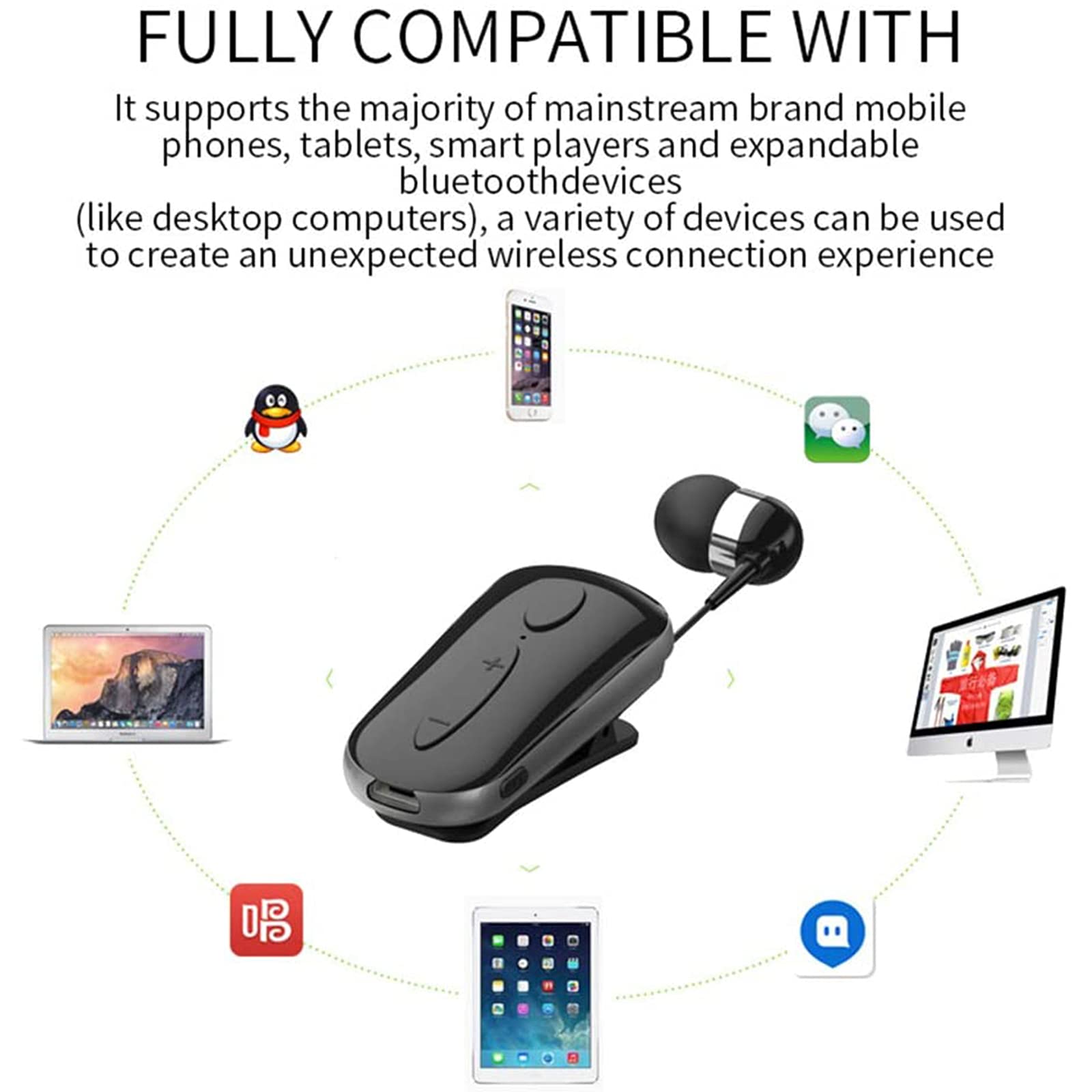 Auricolare Bluetooth Business, Auricolare Senza Fili con Microfono, Bluetooth V4.1, Vivavoce, 120 Ore di Standby, Compatibile per iPhone Cellulare Android