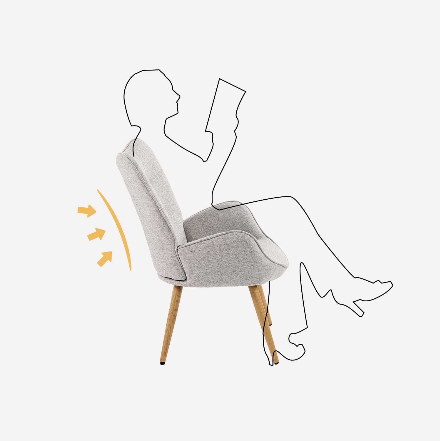 MEUBLE COSY Poltrona Imbottita Sedia da Salotto con Braccioli Poltroncina Relax con Schienale Alto e Cuscino Spesso Gambe in Metallo per Soggiorno in Tessuto Grigio