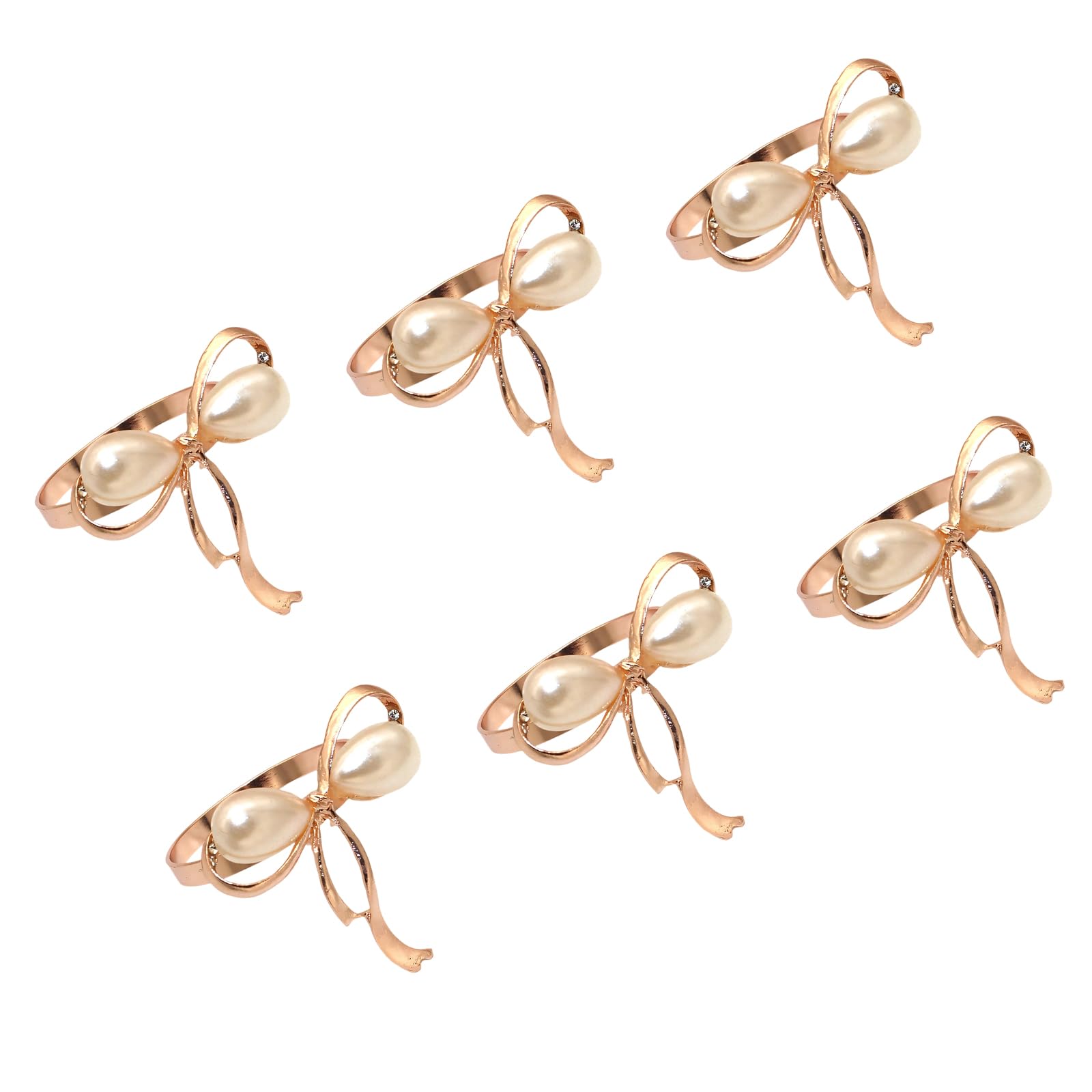 Of 6 Elegant Pearls Bowknot Napkin Rings Butterfly Napkin Holders Alloy Table Decoration for Wedding Parties Dining Party Tableware Decorations