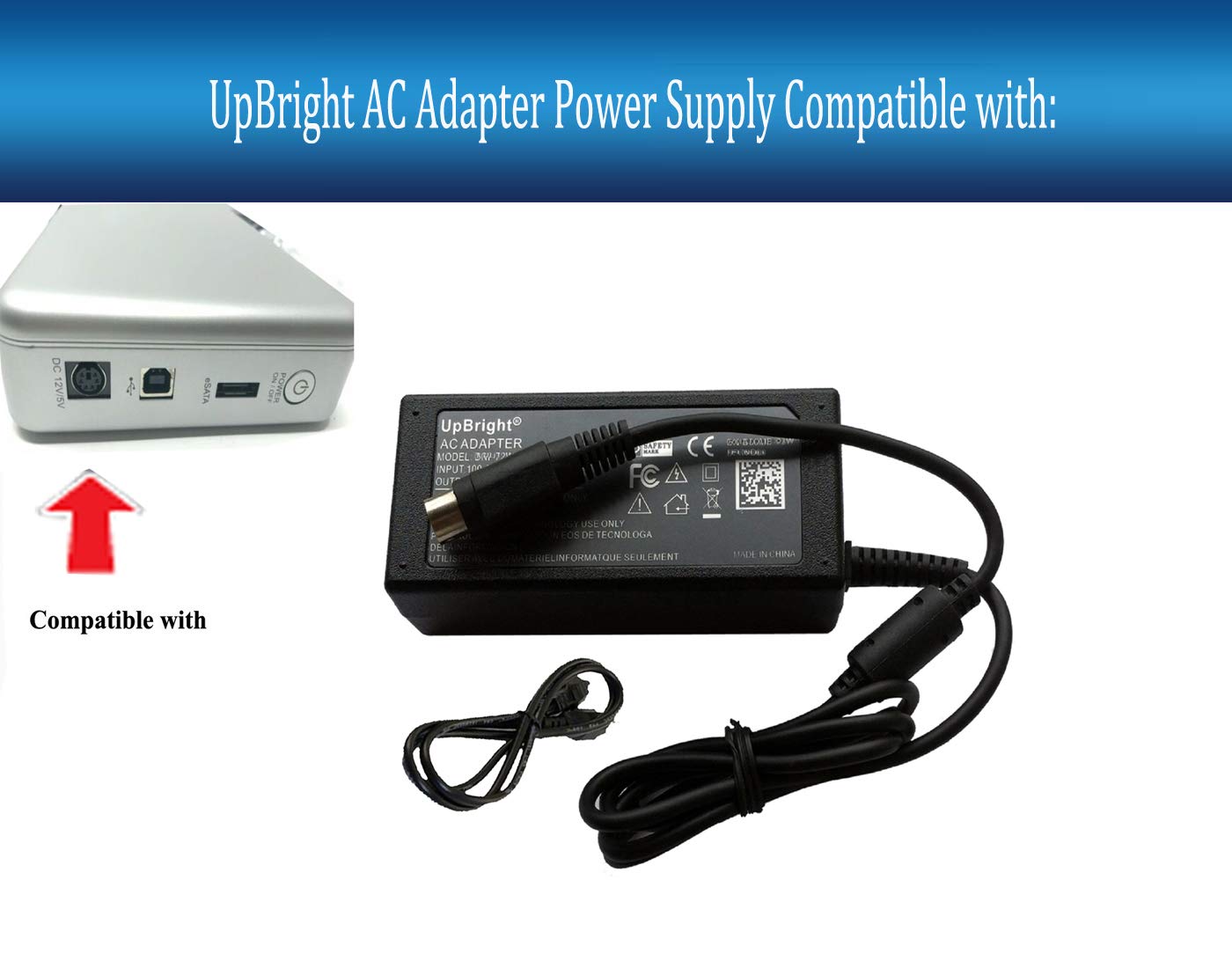 UpBright 6-Pin DIN 5V 12V AC/DC Adapter Compatible with Rocketfish