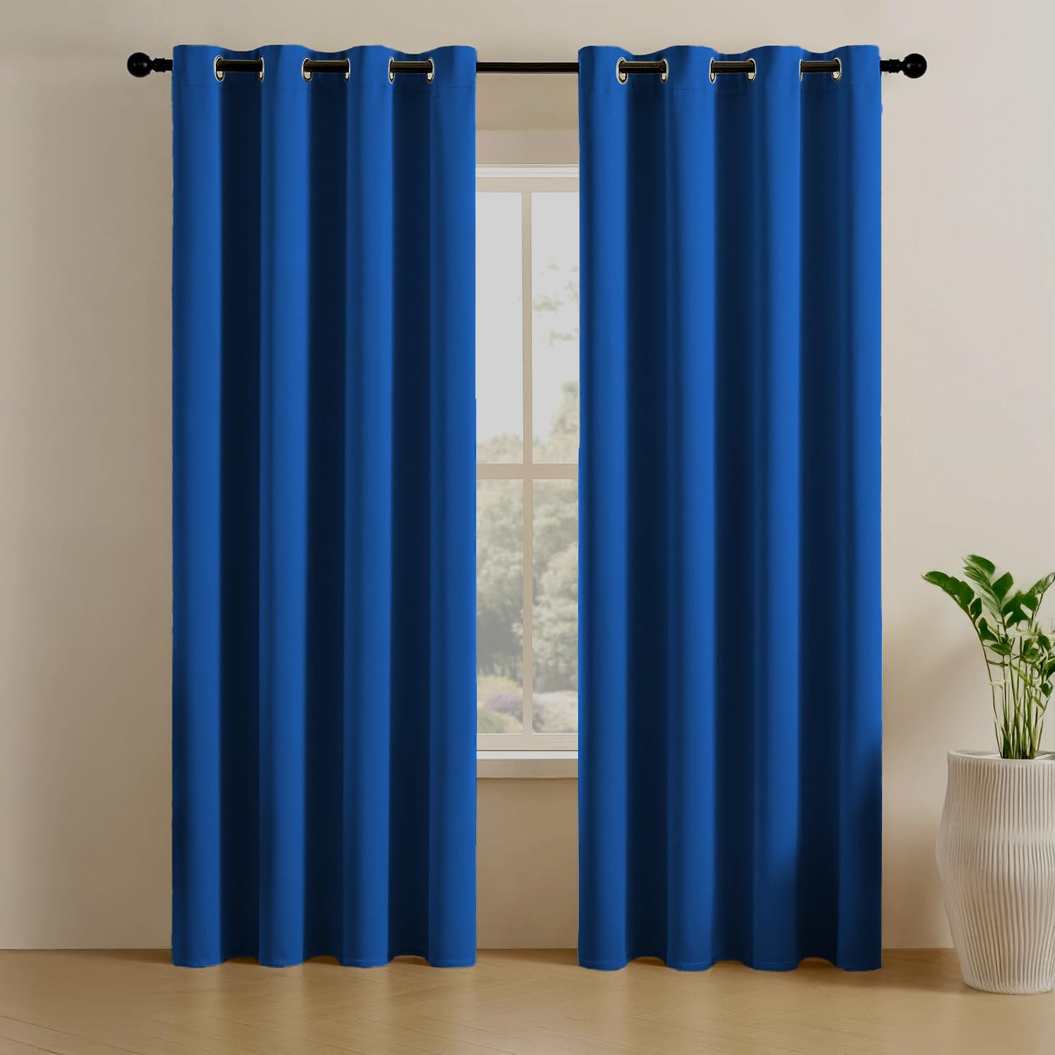 LINENWALAS 100% True Blackout Curtains (6 Feet) - Set of 2 Panels | Complete Light Block | Thermal Insulated & Noise Reducing Room Darkening Curtains for Living Room & Home Décor (Cobalt Blue)