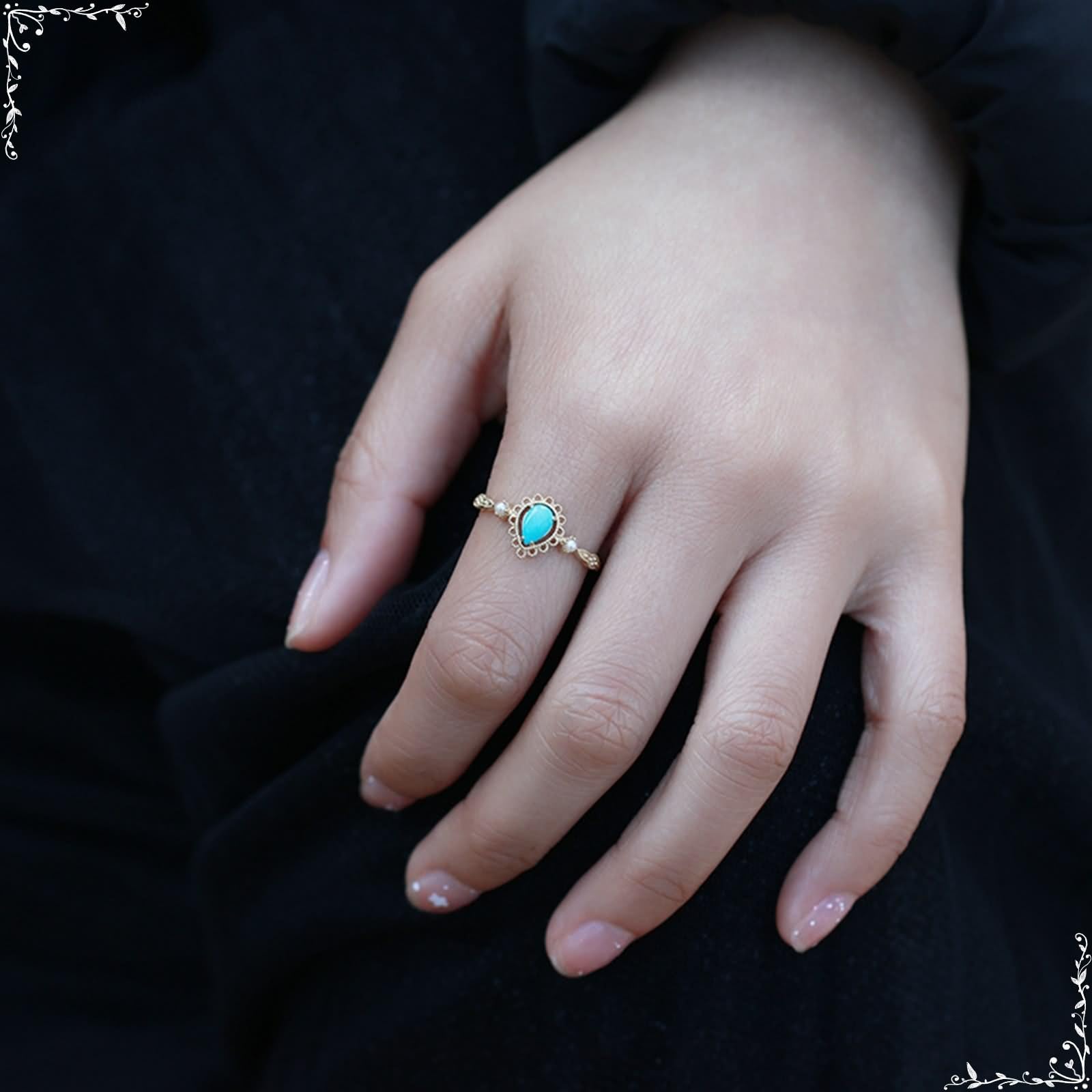 Anello da donna, stile vintage, con perla, motivo cavo, oro