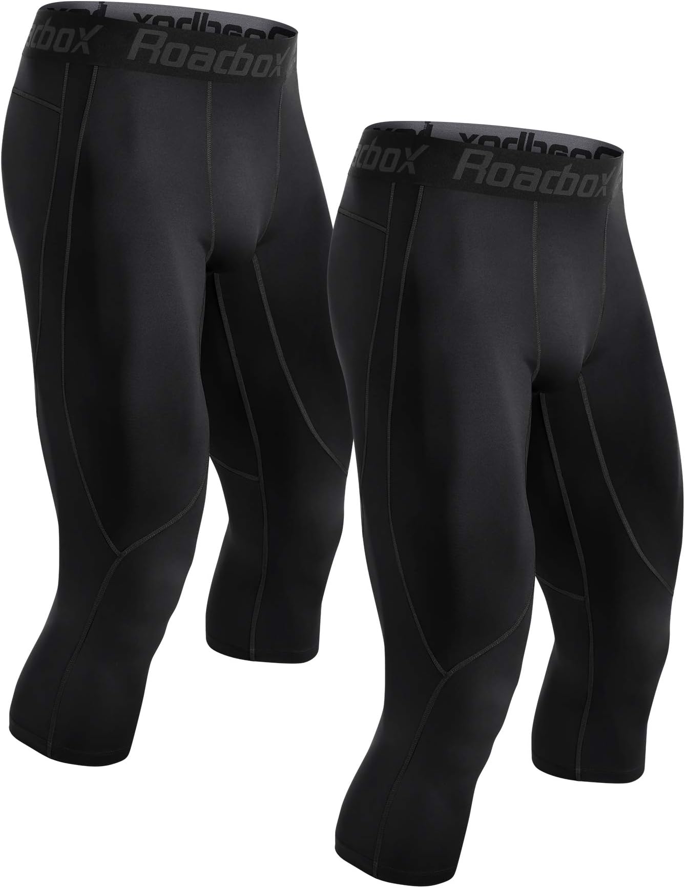 2 Pack Men's 3/4 Compression Pants, Athletic Basketball Workout Tights Leggings, Sport Running Spandex Base Layer