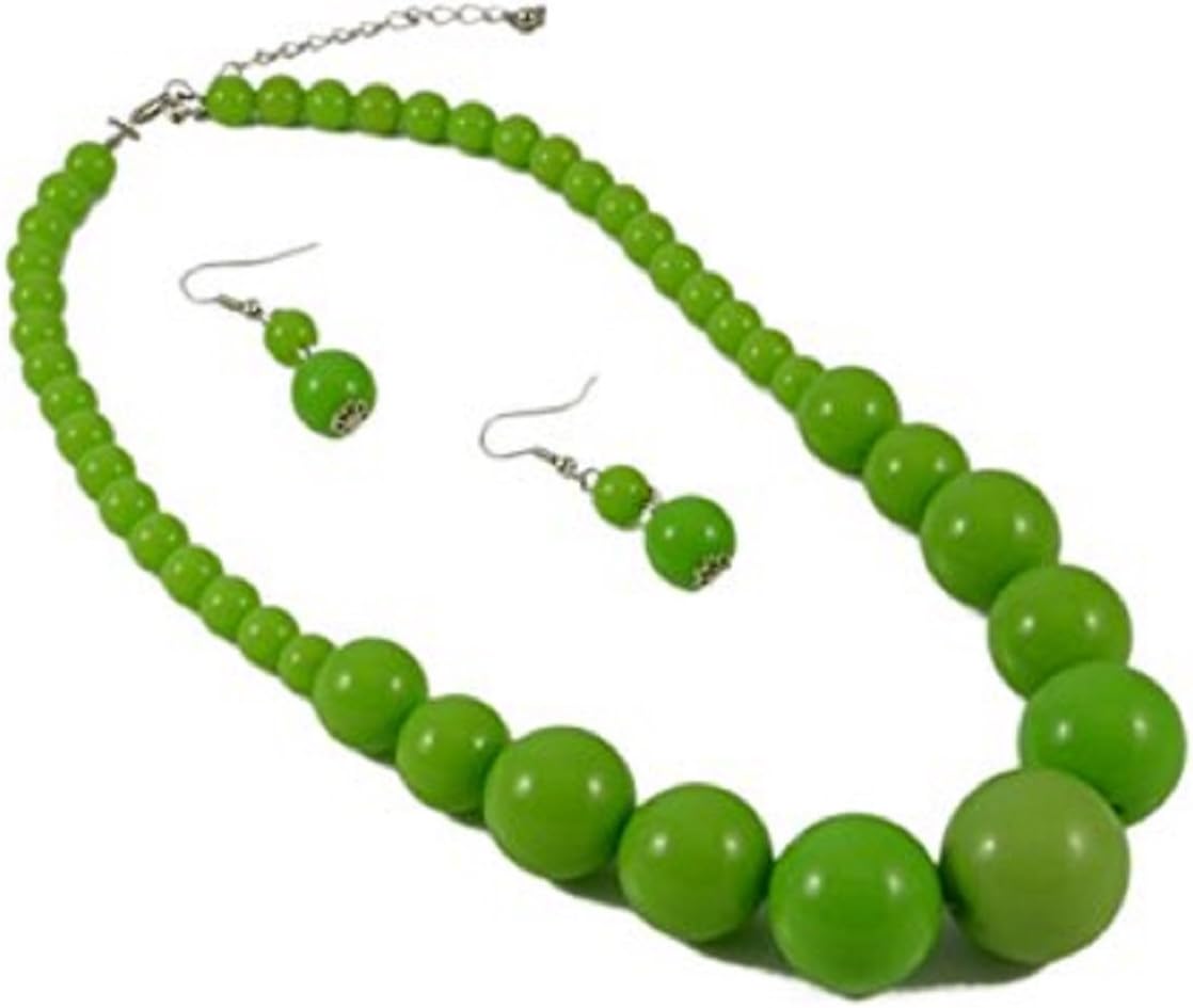 Green Graduated Bead Necklace with Matching Earring