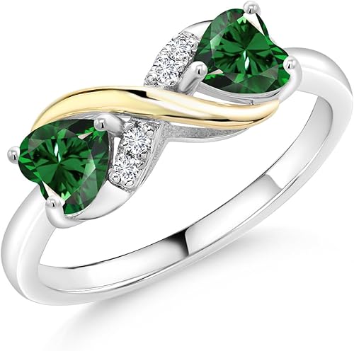 Gemstone Birthstone and Lab Grown Diamond Accents Eternal Love Infinity Ring for Women 925 Silver and 10K Yellow Gold Heart Shape 5MM & Round