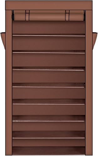 JASOYA Zapatero de 10 niveles con cubierta a prueba de polvo, organizador de zapatos, zapatero portátil, moca