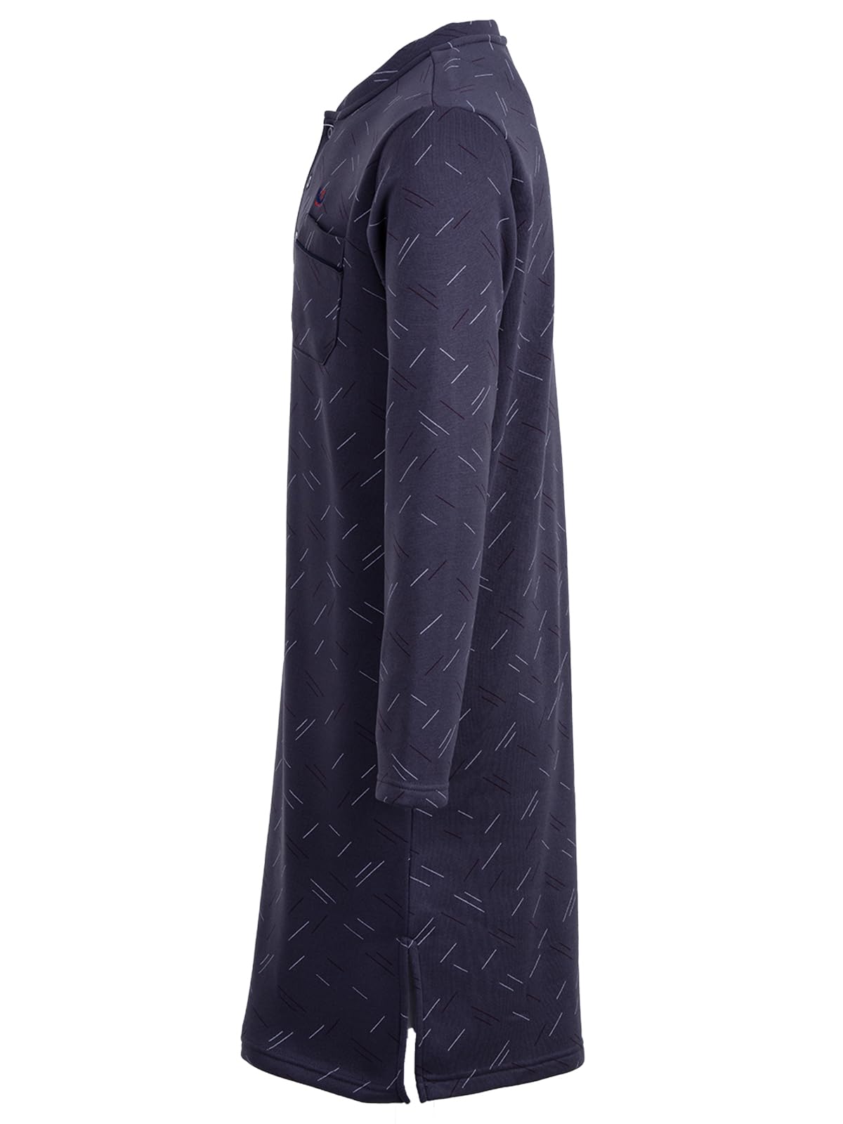 Chemise de nuit thermique à manches longues pour homme - Design lignes - Poche poitrine - Boutonnière - Taille M à 3XL