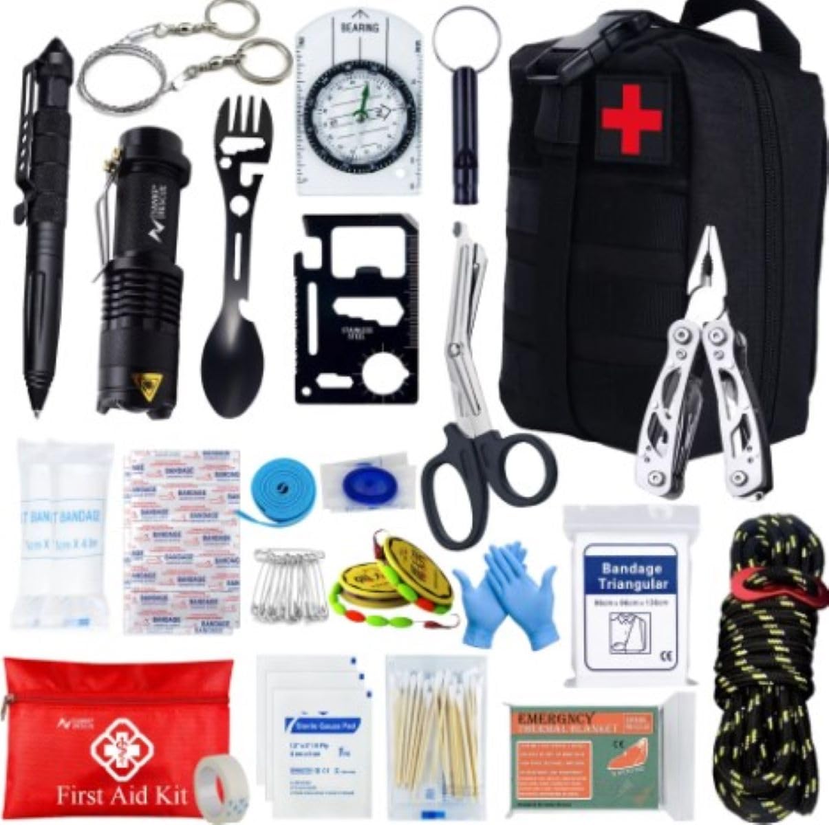 Kit Supervivencia UE 2025 Botiquines Primeros Auxilios Equipo Completo de Supervivencia 72h Kit de Emergencia para Viajar Caminar Acampar al Aire Montaña