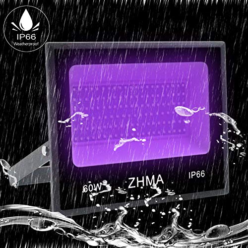 ZHMA 60W UV LED Black Light Flood Light with Plug,UV Light for Indoor and Outdoor Blacklight Party,Body Paints Fluorescent Effect,Glow in The Dark,Stage Light,Aquariums and Other Entertainment Venue