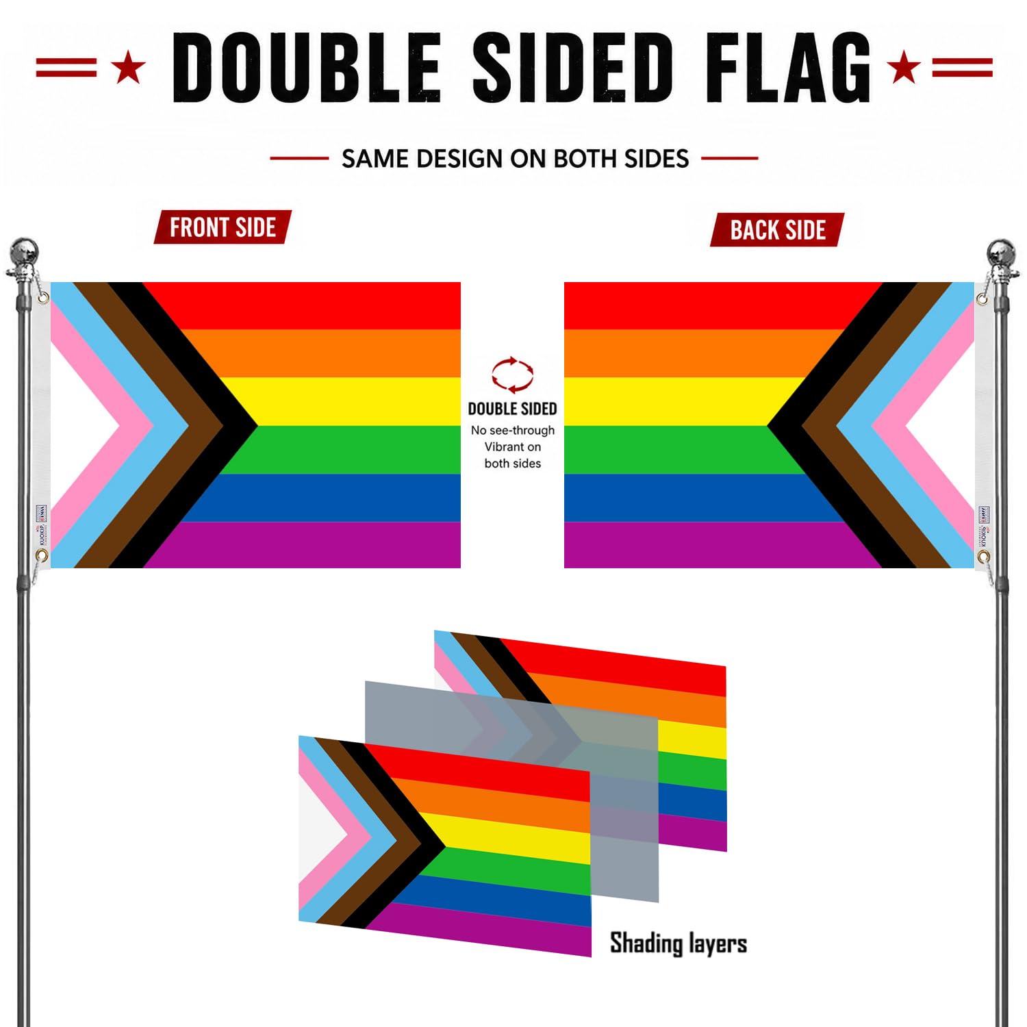 Drapeau arc-en-ciel double face inclus 10,2 x 15,2 cm fabriqué aux États-Unis en nylon robuste 3 plis LGBTQ avec ruban de départ blanc et 2 œillets en laiton
