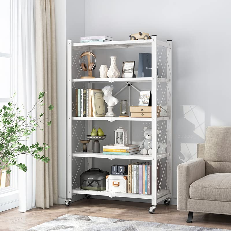 Image of Mild Steel Foldable Movable Storage Rack /Organiser, Book Shelf for Living Room, Office, Library ((White, 5 Layer))