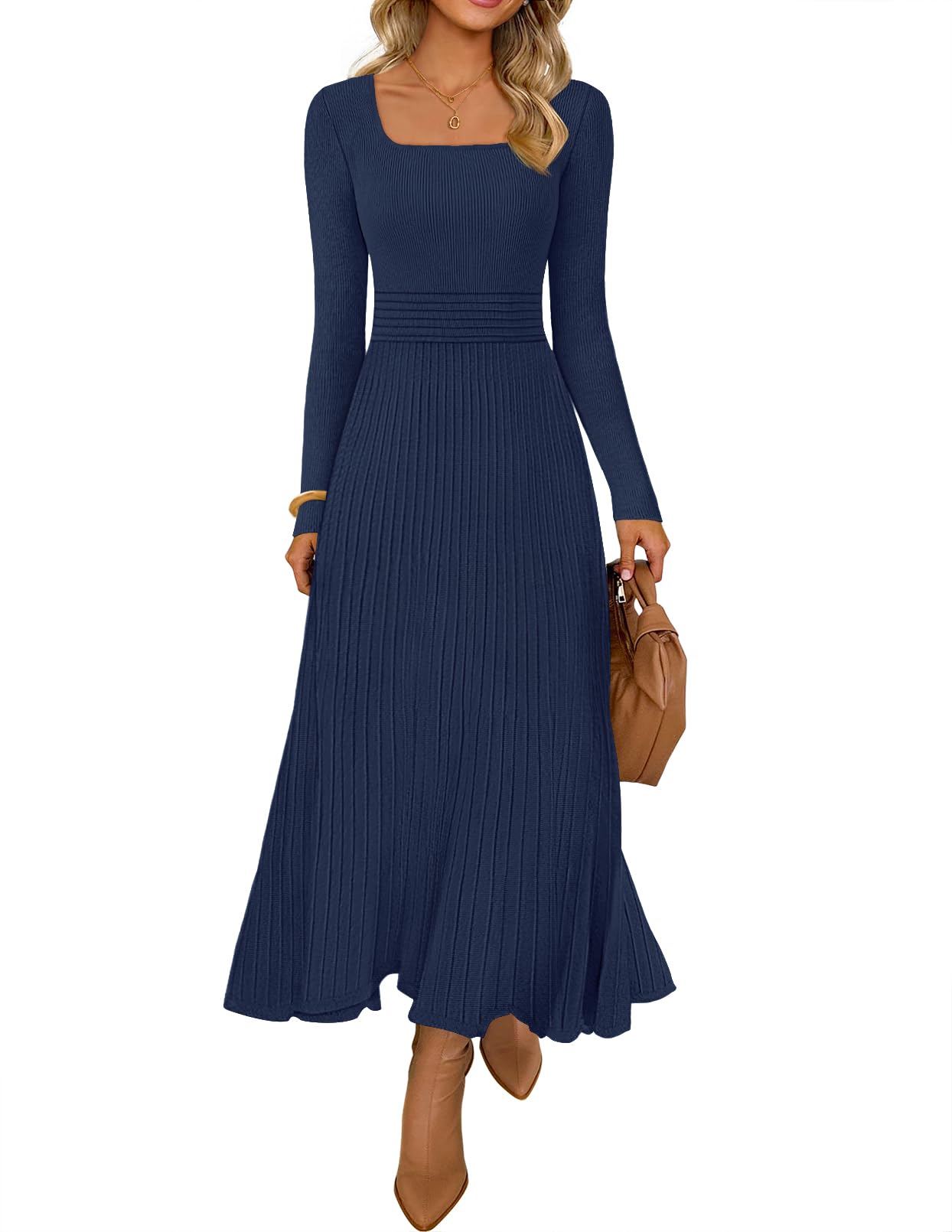 MEROKEETY Square Neck Sweater Dress