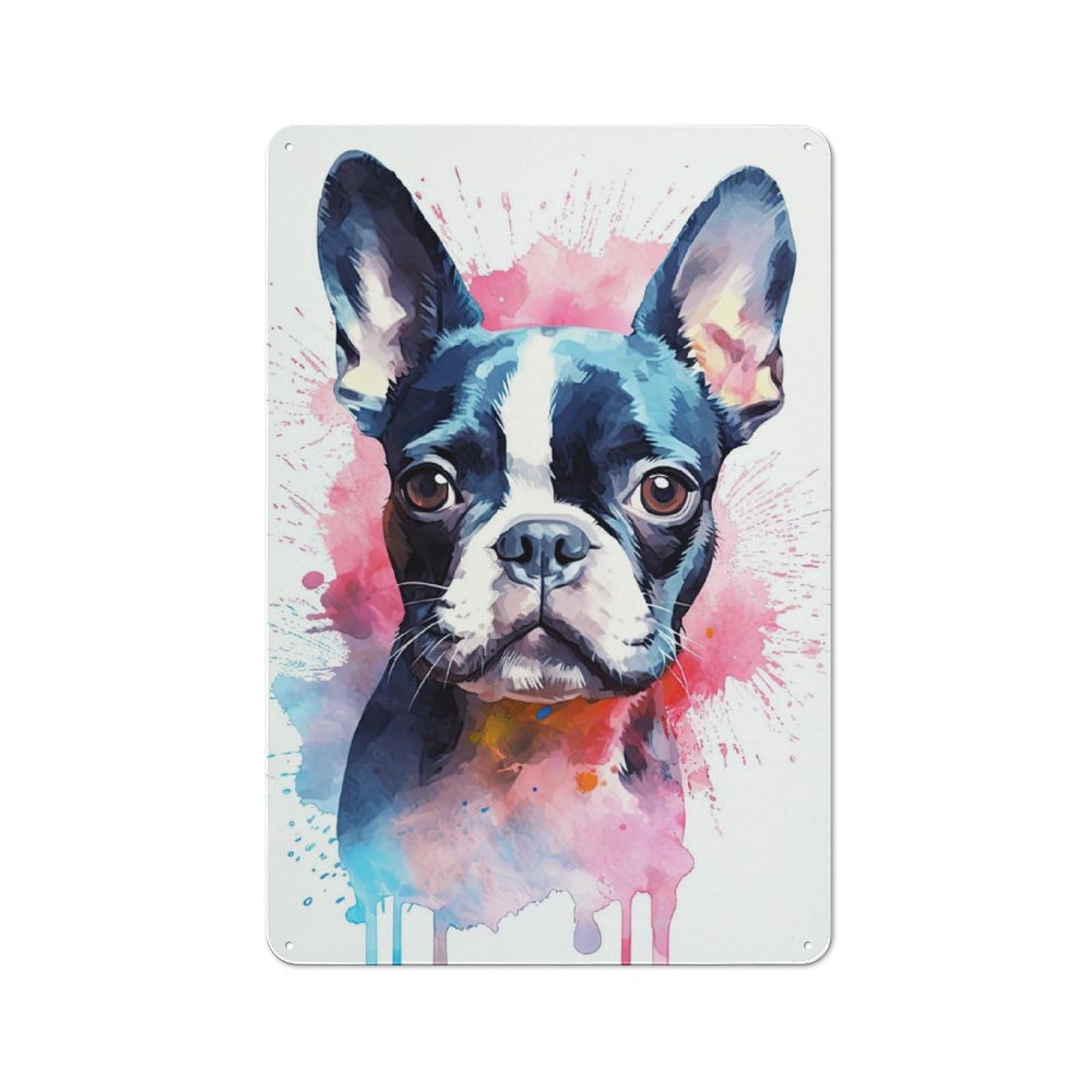 Junmoney Boston Terrier Watercolor Metal Plaque 30X20cm With For Workshop Wall, Retro Decor, A New Home Gift For Collectors Of Metal Signs