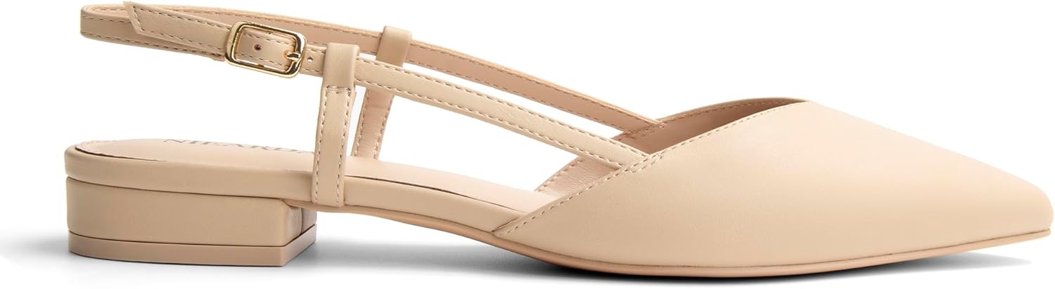 Slingback Flats for Women Closed Pointed Toe Buckle Strap Dress Shoes Elegant Ballet Flats Low Heel Walking Wedding Party