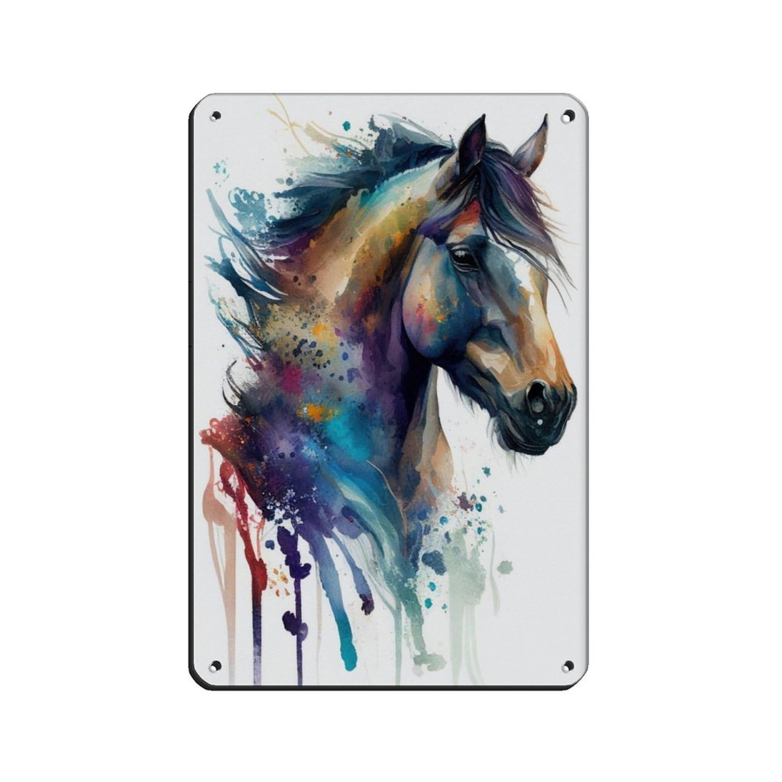 Watercolour Horse Portrait Poster Tin Sign Vintage Metal Pub Club Cafe Bar Home Wall Art Decoration Poster Retro 8x12inch(20x30cm)