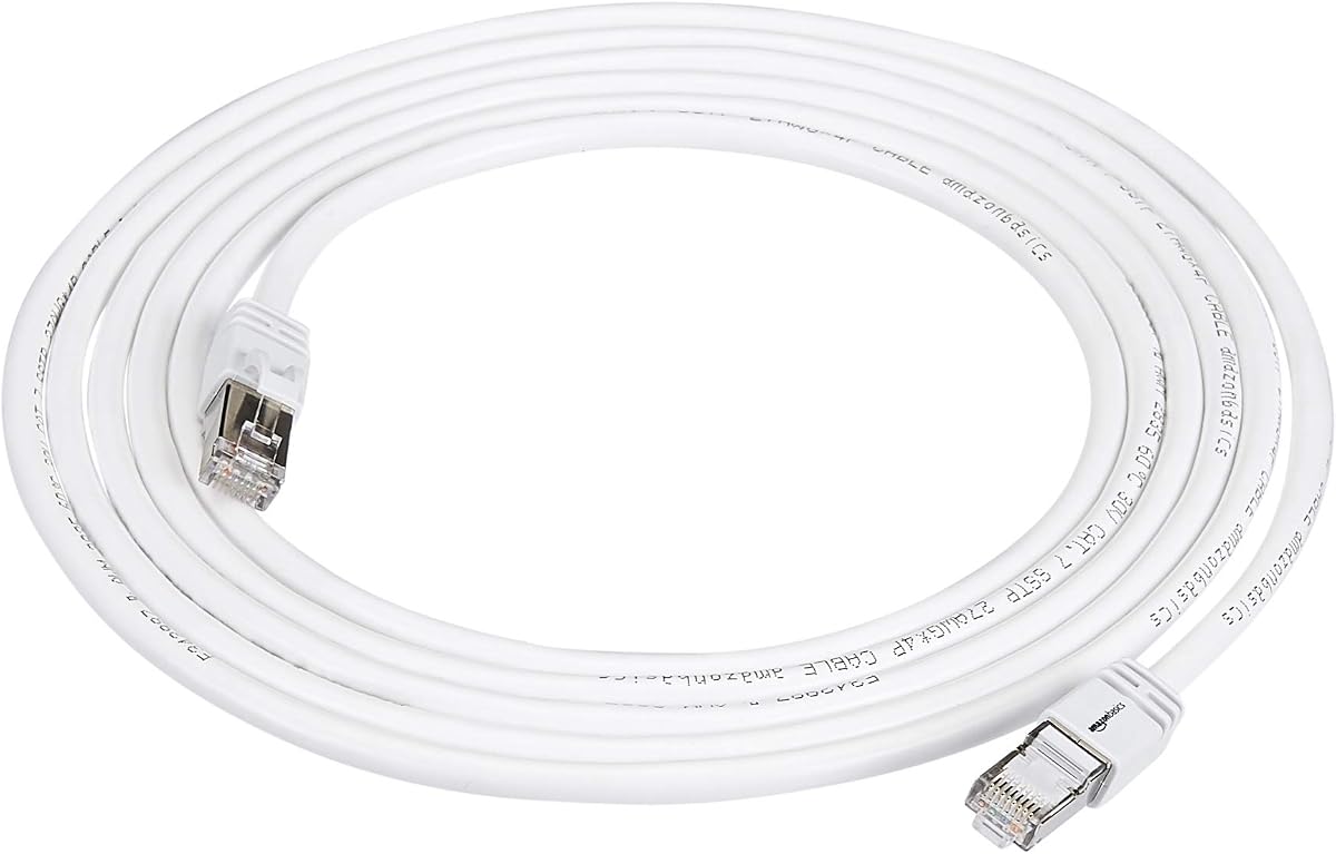 RJ45 Cat 7 Ethernet Patch Cable, 10Gbps High-Speed, 600MHz, Double-Shielded, Gigabit Internet, 10 Foot, White