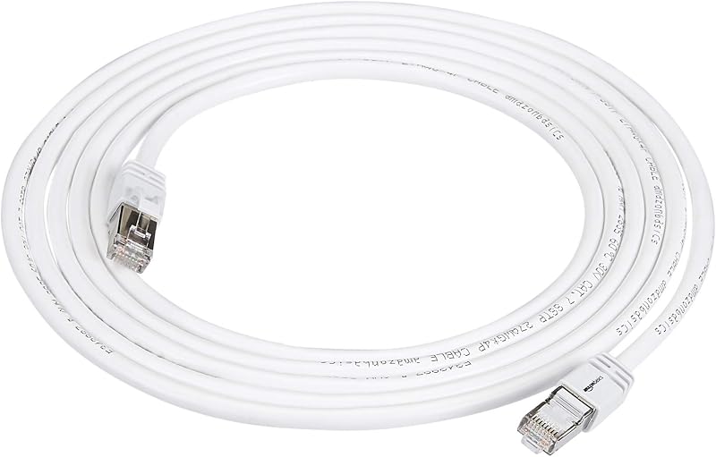 RJ45 Cat 7 Ethernet Patch Cable, 10Gbps High-Speed, 600MHz, Double-Shielded, Gigabit Internet, 10 Foot, White