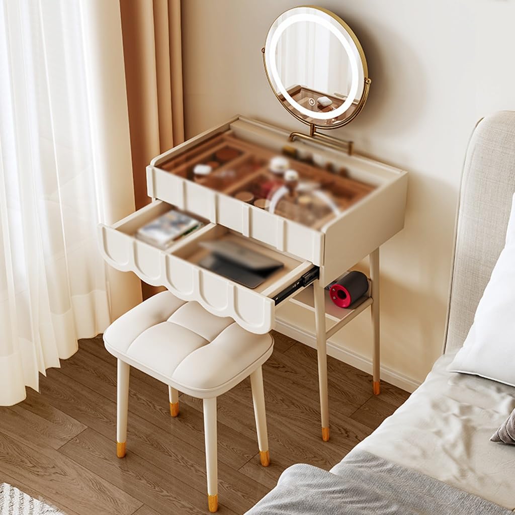 Amazon.com - YOUQUEEN Dressing Table Cream Style Dressing Table, Simple  Solid Wood Dressing Table, Small Apartment Light Luxury Storage Cabinet Dressing  Table with Mirror