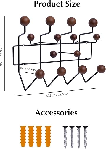 Miniatura 4 de BJTDLLX Práctico perchero de madera montado en la pared, moderno colgador de pared ganchos de caramelo con bolas de madera de nogal macizo pintadas,