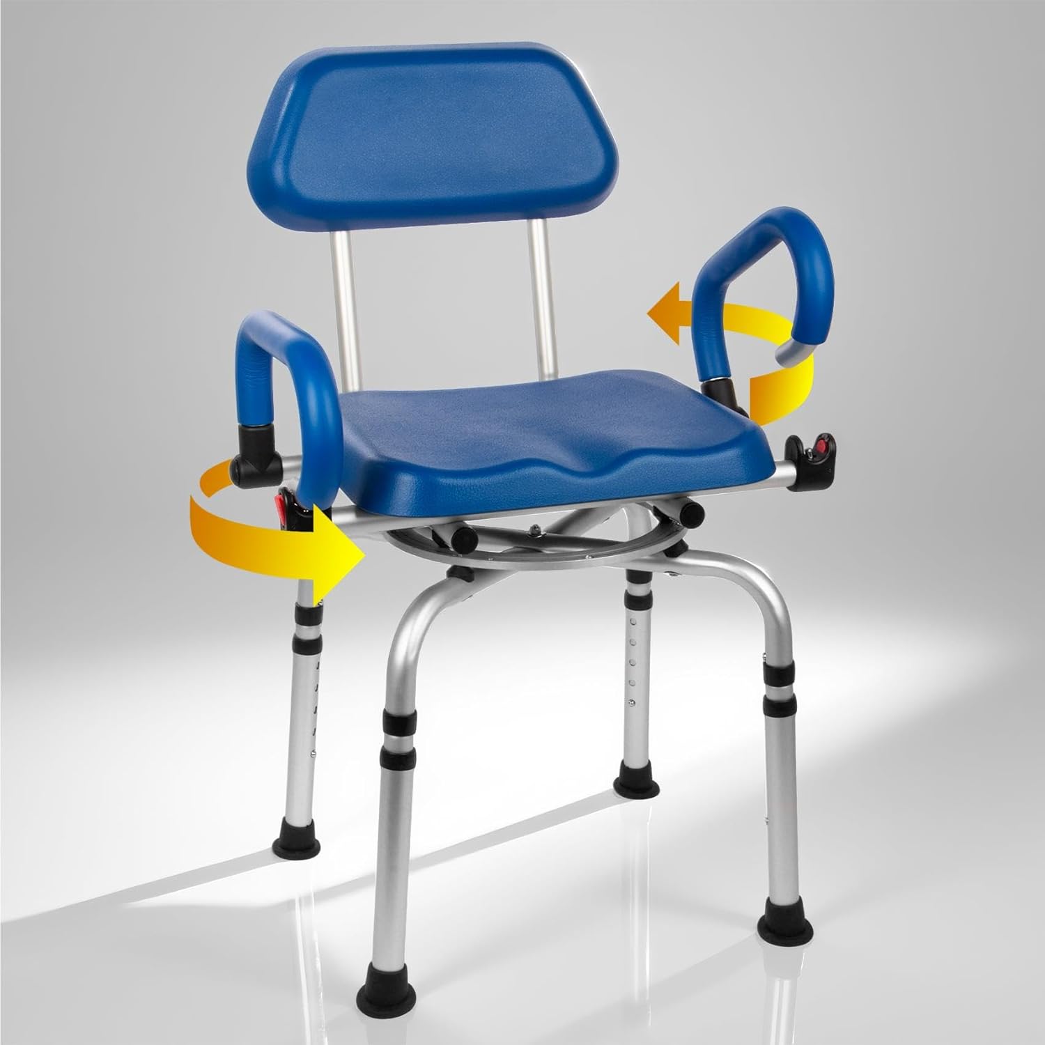 360° PU Padded Swivel Shower Chair-Bath Tub Transfer Bench, 20-25in Adjustable Height, Drop Arms & Anti-Rust Aluminum Shower Chair for Elderly and Disabled, Safety Bench for Bathtubs & Showers PU Padded Swivel 16"D x19"W x(33-37)“H