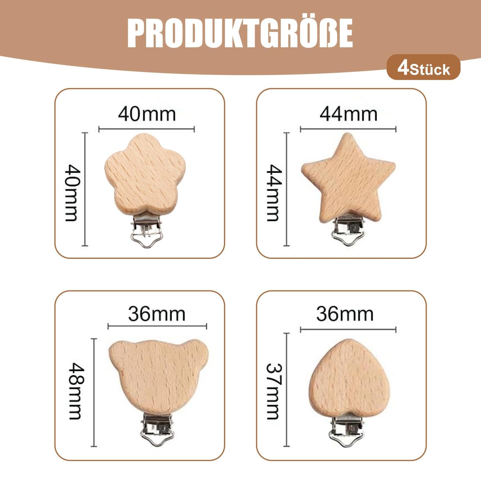 4 clip per ciuccio in legno, clip per ciuccio, clip per ciuccio, accessori