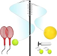 Vista 1 de Tetherball - Juego de tenis con poste de gancho giratorio de 360°, pelota, cuerda y pala. Equipo de tetherball para exteriores para patio trasero
