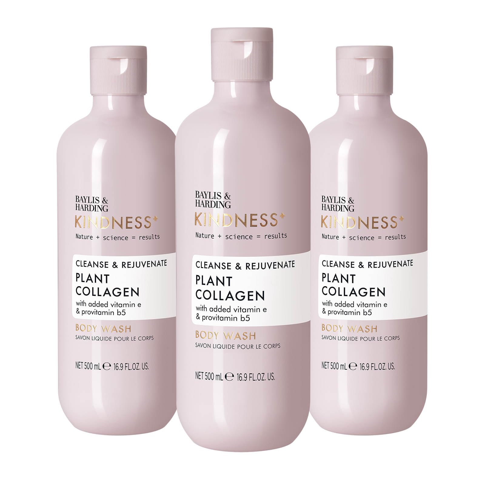 Baylis & Harding Kindness+ Plant Collagen Body Wash 500ml 3 pack