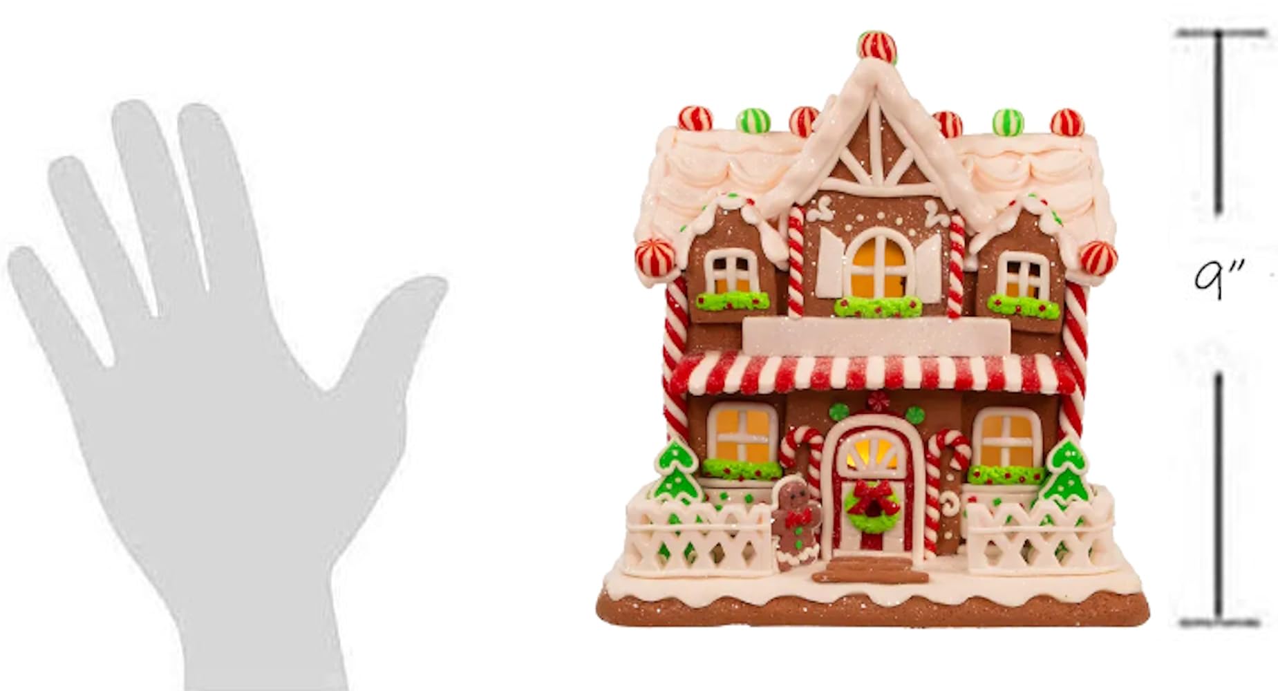 The Bridge Collection Maison en pain d'épices lumineuse de 22,9 cm – Décoration de Noël en pain d'épices – Maison de village de Noël – Village de pain d'épices – Figurine de maison lumineuse