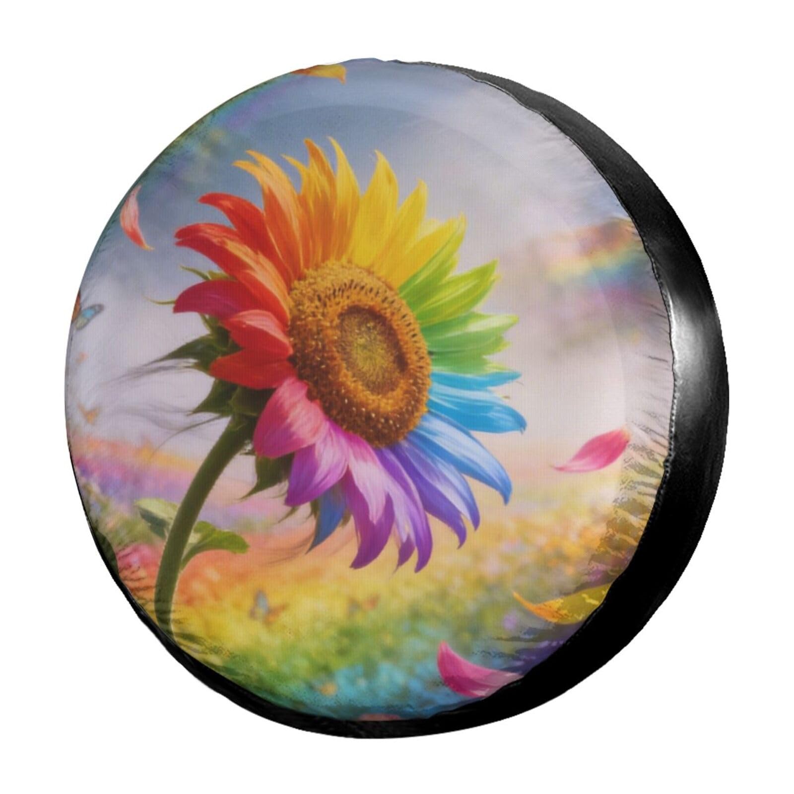 Delerain Spare Tire Cover Colorful Sunflower Wheel Covers Sun Protection Waterproof for Jeep Truck RV Trailer SUV and Many Vehicle (14 Inch for Diameter 23"-27")