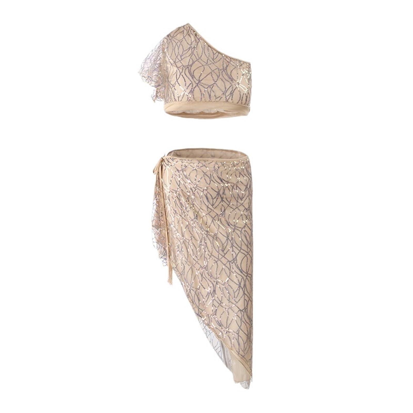 Costume da Danza del Ventre Femminile con Top e Gonna in Paillettes, Grazie al Vestito for la Pratica, Abbigliamento Estivo