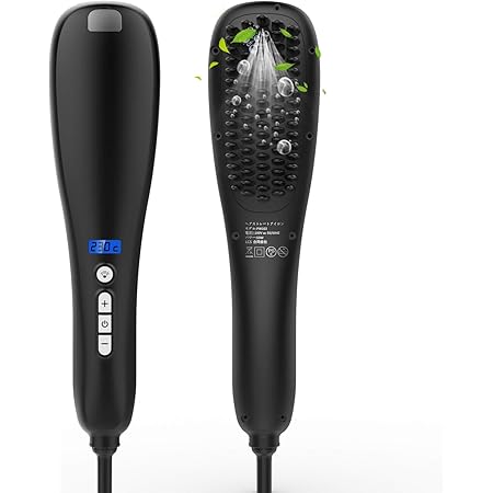 Amazon ストレートブラシ ヘアアイロン 最新版 噴霧設計 マイナスイオン 31段階温度調節 60秒間急速加熱 ストレートヒートブラシ マイナスイオン ブローブラシアイロン ストレート カール両用 Lcdデイスプレー ブラシヘアアイロン 火傷防止 静電気防止 海外