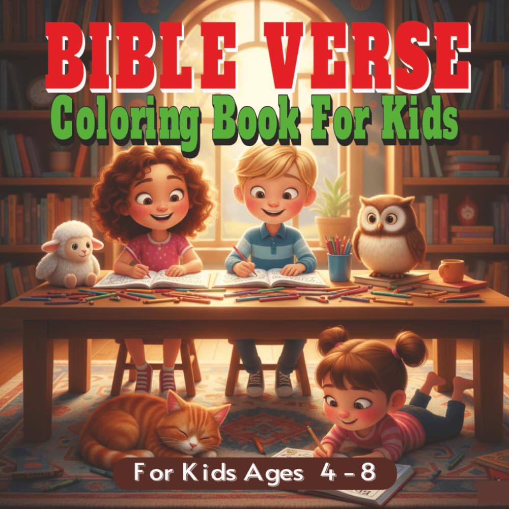 Bible Verse Coloring Book For Kids: 40+ Coloring Pages With a Bible Verse On Each Page / Great for Younger Children - 8.5 x 8.5 inches ….Great for discovering exciting Bible characters and stories.