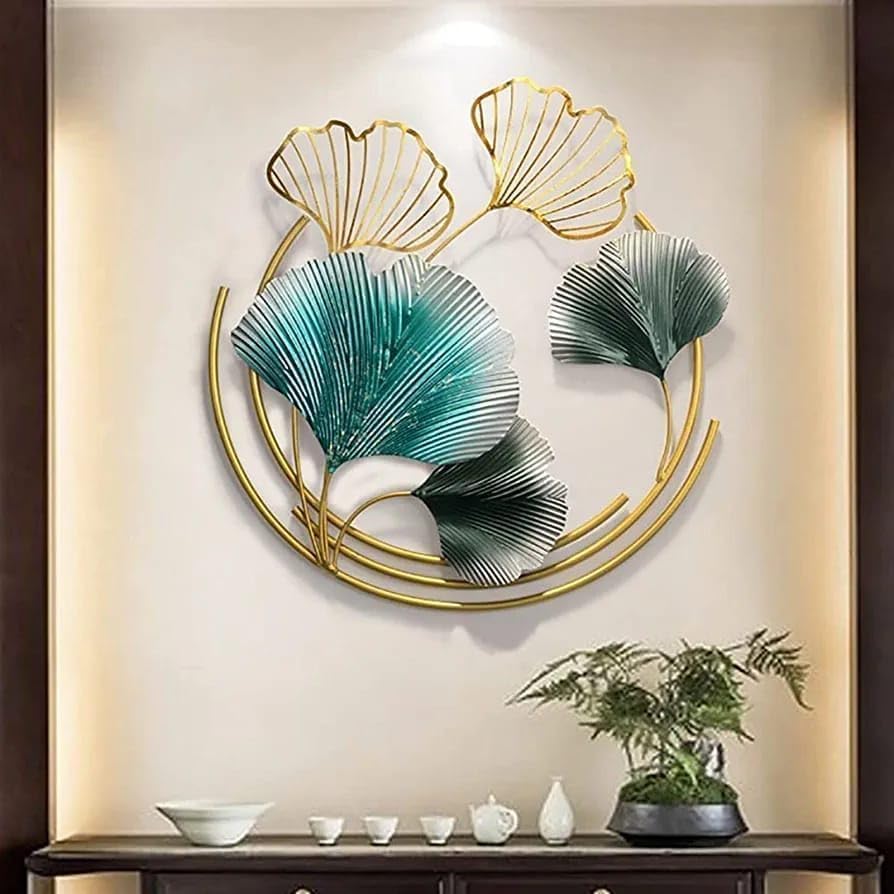 RAS DECOR Premium Metal Ginkgo Leaf Wall Art for Living Room | Modern 3D Iron Wall Hanging Decor | Luxury Gold & Teal Leaf Wall Sculpture for Bedroom, Hall, Office | Handmade Home Decoration-image-44