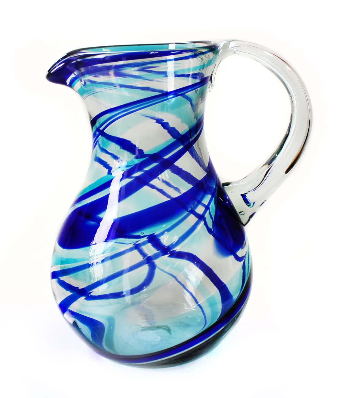 10'' Glass pitcher Made in Mexico - Blue & Aqua swirl, 6.5'' Diax10''H