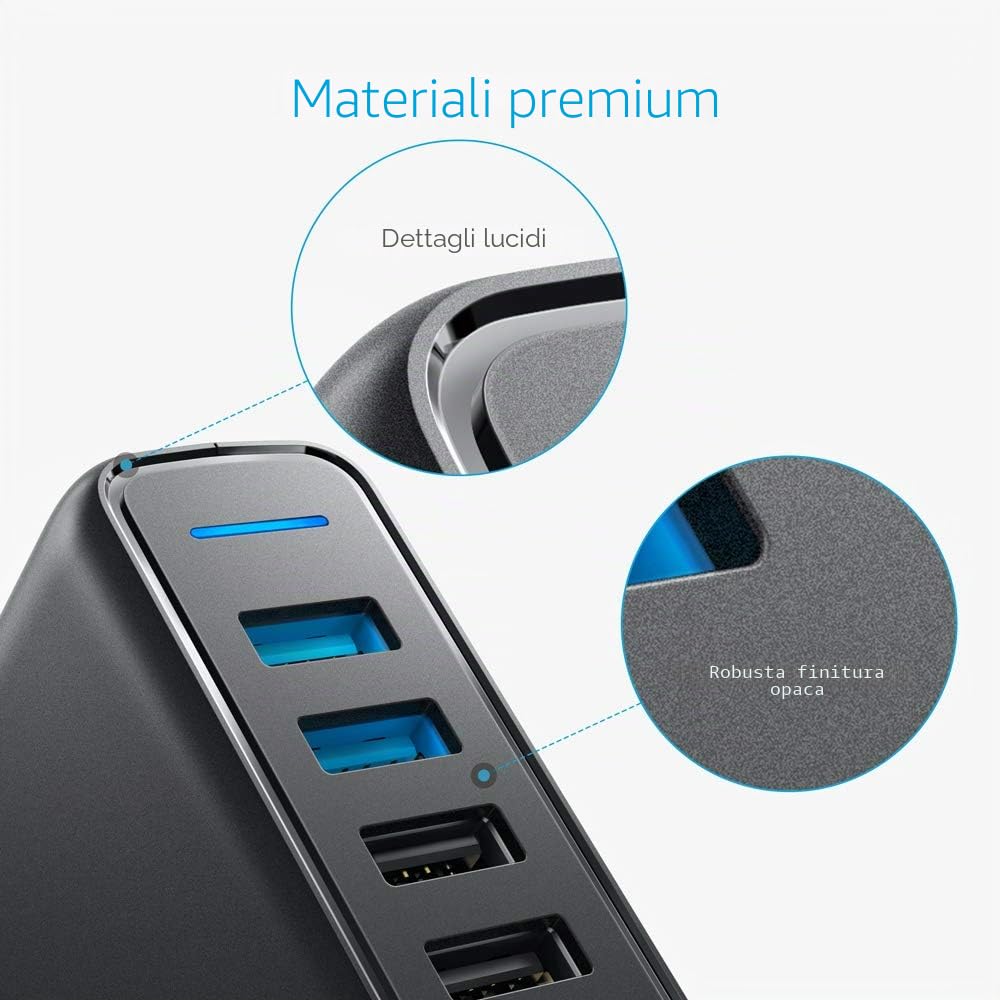 Anker PowerPort Speed 5 Caricatore da Parete 63W con Doppia Porta Quick Charge 3.0 per Samsung Galaxy S7/S6/edge/edge+,Note 4/5,LG G4/G5, HTC one M8/M9/A9,Nexus 6 e con PowerIQ per iPhone,iPad e altri