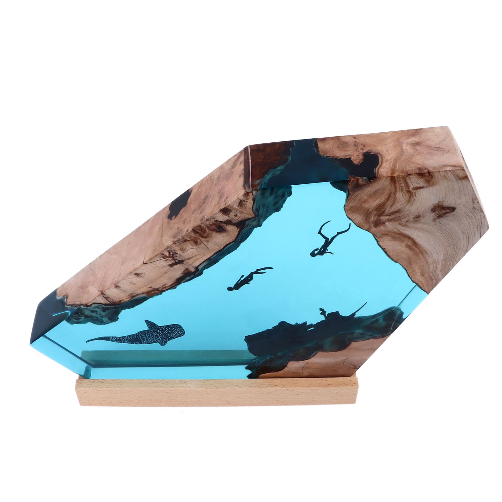 gernie Resin Lamp, 8 Inch Deep Sea Diving Underwater Appearance Whale Night Lamp, Hand Made Recycled Decorative Bedside Lamp with Wooden Base for Office, Desk, Bathroom, Bedroom Decor