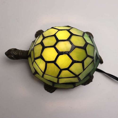 Miniatura 3 de Bieye L10691 Tortoise Tiffany Style Lámpara de mesa con acento de vitral, luz nocturna para mesita de noche, sala de estar, dormitorio (azul claro)