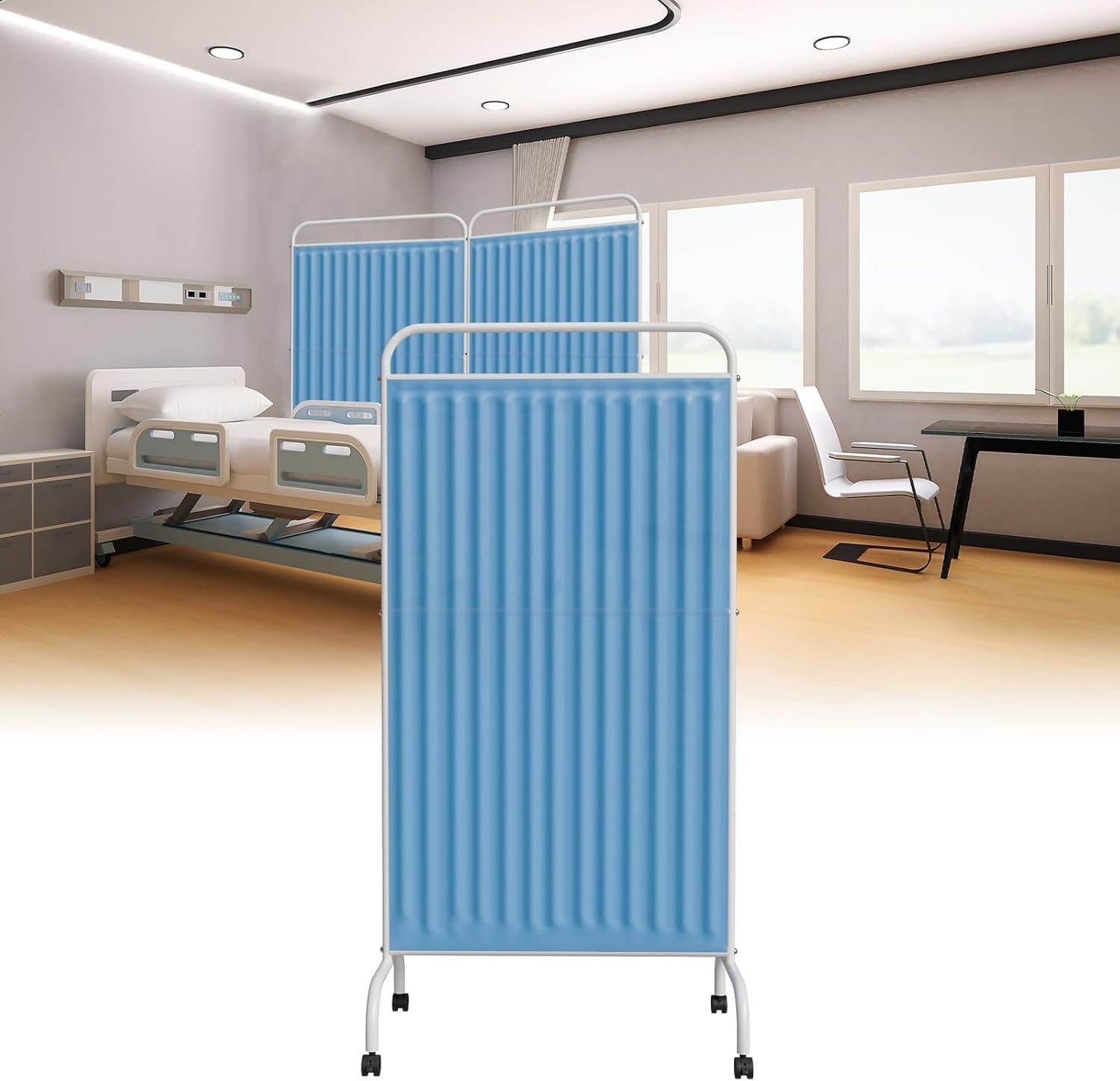 6FT Medical Privacy Screen with Wheels, Portable Medical Room Divider with Lockable Casters, Freestanding Room Partition Wall Divider for Hospitals Clinics Bedrooms Beauty Salon (1, White)