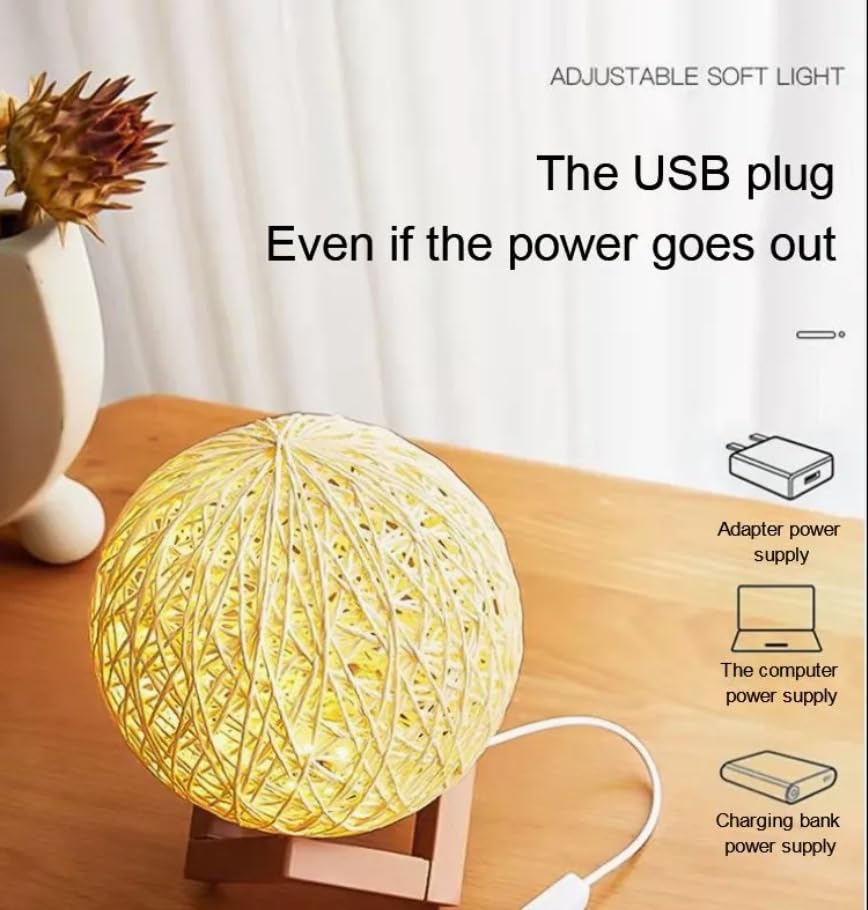 Image of Quace 15CM 6 Led Rattan Ball Moon Lamp,Elegant Design for Beautiful Indoor Lighting in Bedrooms and Kids' Rooms,Living Room Decor(Warm White 15cm)