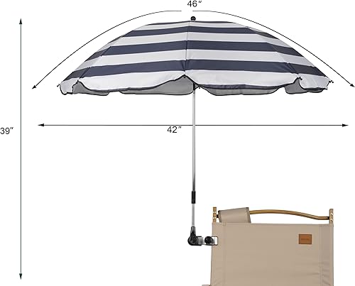 Miniatura 2 de Sombrilla para silla con abrazadera, parasol con clip UPF 50+ de 46 pulgadas para patio, sillas de playa, cochecitos, sillas de ruedas, carritos de